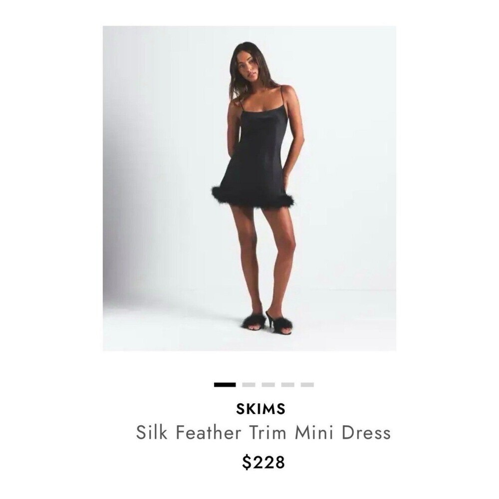 Skims Silk & Feather Trim Mini Dress
